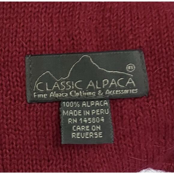 Alpaca Knit Visor Hat Burgundy W/ Ear Warmer Flaps - Winter Cap Made In Peru - Picture 4 of 4